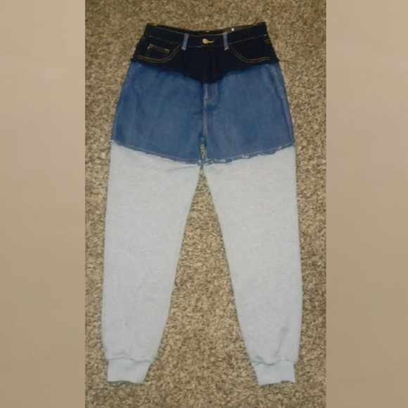 FashionNova Denim & Gray Colorblock Joggers - Picture 3 of 8